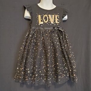 Black Gold Glitter Tulle Love Dress Sz 4T